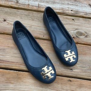 Tory Burch-Eleanor Ballet Navy Blue Leather Flats Size 9